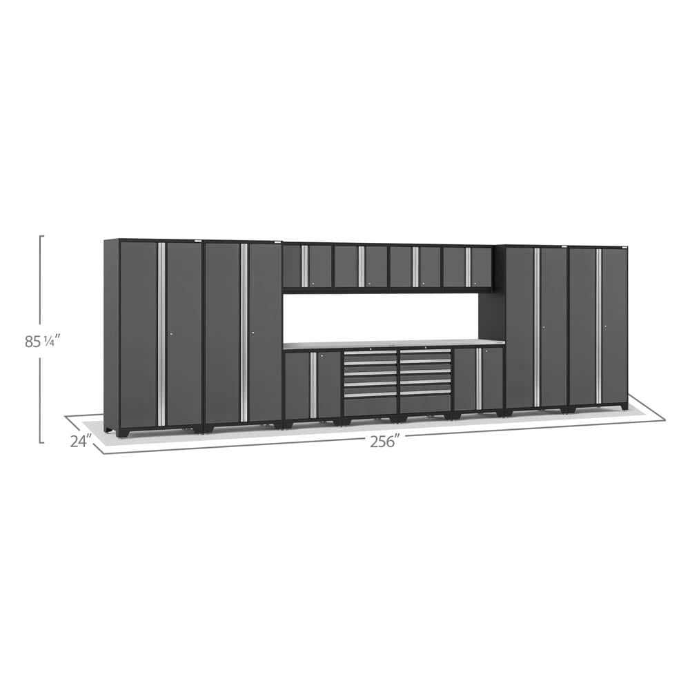 Pro 3.0 Series 14 Piece Cabinet Set For Garage Measuring 85 1/4 Inches In Height, 24 Inches In Depth, And 256 Inches In Width