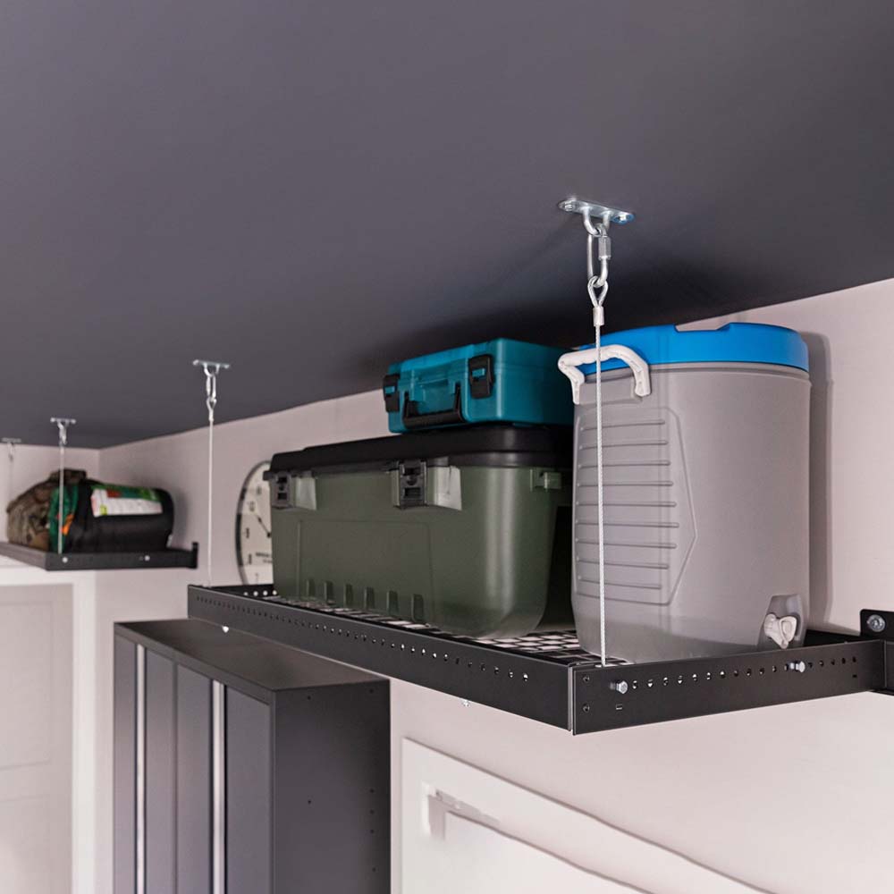 Pro 3.0 Series 16 Piece Tool Cabinet Corner Set In A Garage With Metal Brackets And Cables