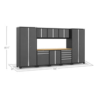 Pro 3.0 Series 9 Piece Garage Cabinet Multi Function Featuring Multiple Cabinets Drawers And A Wooden Workbench Top