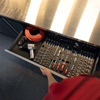 Pro 3.0 Series 9 Piece Garage Storage Set With Utility Cart Containing A Coiled Air Hose, Screwdrivers, And Other Hand Tools