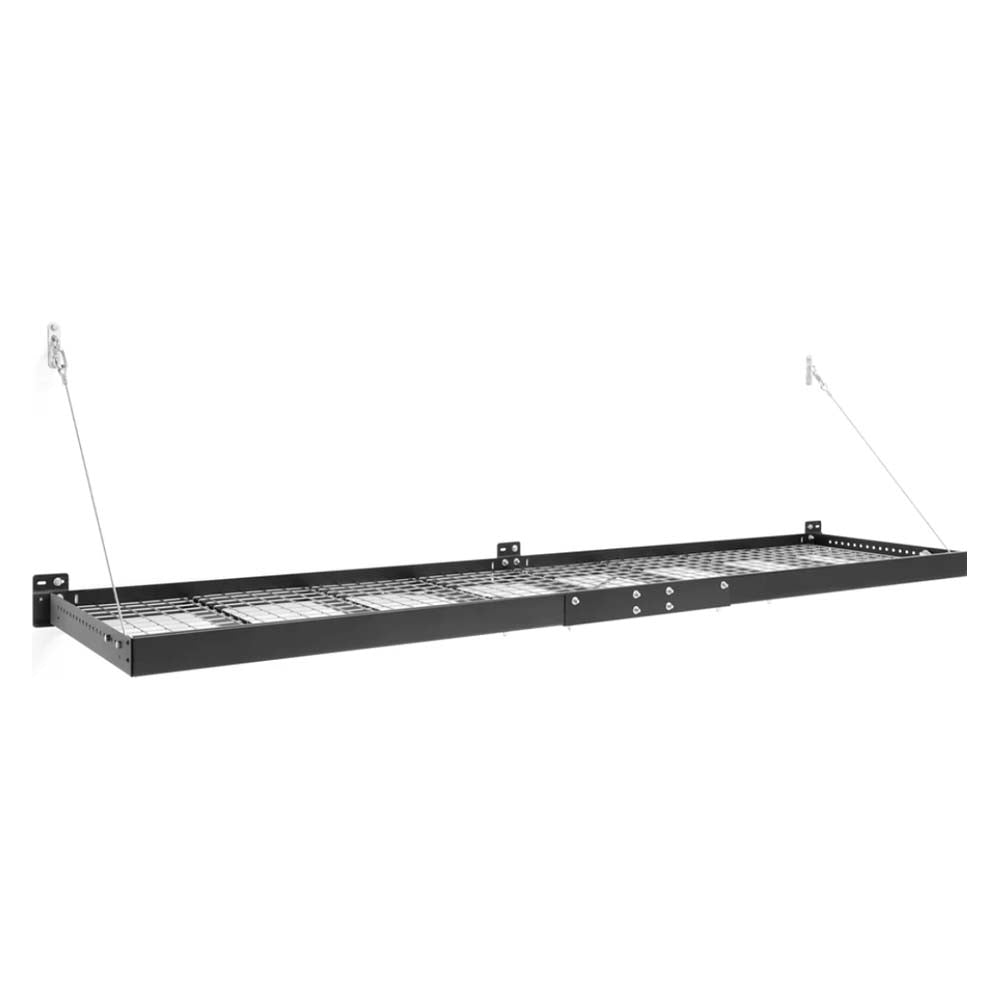 Pro Series 2 Ft X 8 Ft Steel Shelf 2PC With A Perforated Surface And Two Supporting Cables Attached To The Wall