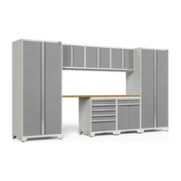 Pro Series 8 Piece Cabinet Multi Function And 84 In Worktop With A Combination Of Drawers And Cabinets Below A Wooden Workbench