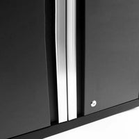 Pro Series 8 Piece Cabinet With Multi Function Cabinet And 84 In Worktop With A Small Circular Lock Visible At The Bottom Right Corner