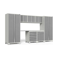 Pro Series Cabinet Set 8 Pieces 84 In Worktop Featuring Multiple Grey Cabinets
