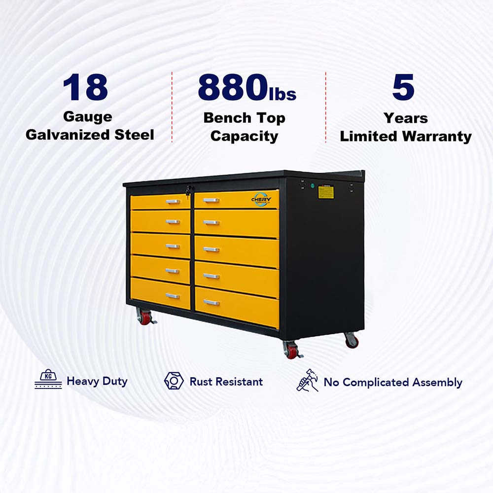 Promotional Graphic For A Black And Yellow Mobile Workbench