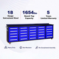 Promotional Graphic Shows A Blue Rolling 25 Drawer Workbench