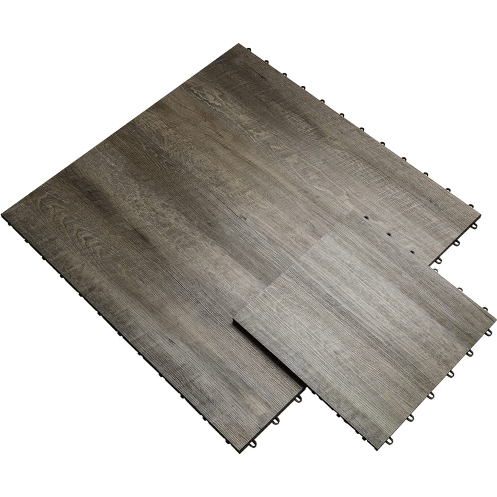 Race Deck Smoked Oak Tiles With A Wood Like Texture And Dark Gray Color Featuring A Raised Grid Pattern