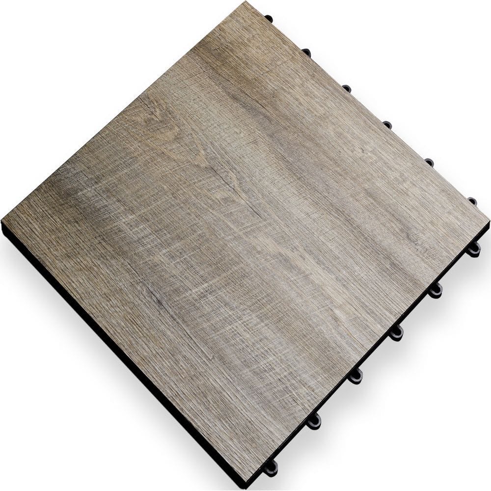 Racedeck Smoked Oak With A Textured Wood Like Surface Featuring A Raised Edge And Snap Together Connectors