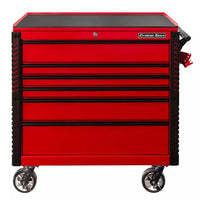 Red Extreme Tools 41 Inch Tool Cart With A Stainless Steel Top Five Closed Drawers With Black Accents A Side Handle And Mounted On Casters