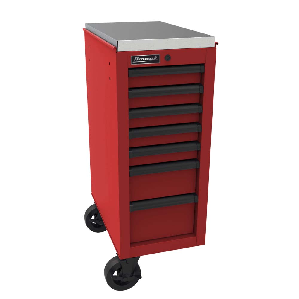 Red Homak 14 RS Pro 7 Drawers Side Cabinet A Stainless Steel Top And Two Large Casters