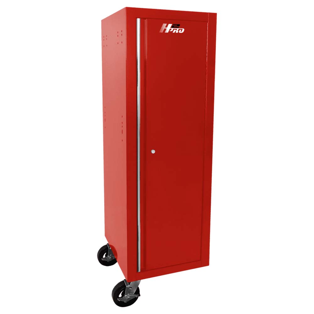 Red Homak 19 H2Pro Side Locker With Two Doors A Logo On The Front And Wheels At The Bottom
