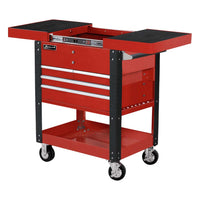 Red Homak 35 4 Drawer Service Cart With Multiple Drawers, A Slide Out Top Tray, Extendable Side Trays And Caster Wheels