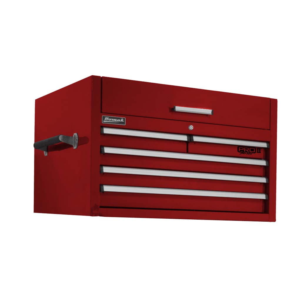 Red Homak 36 Top Chest With Five Drawers, A Top Compartment, And A Side Handle
