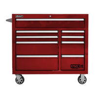 Red Homak 41 Pro II 9-Drawer Roller Cabinet Of Varying Sizes And A Top Drawer With A Lock