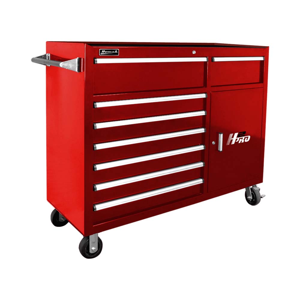 Red Homak 56 8-Drawer Roller Cabinet And A Side Cabinet Mounted On Wheels