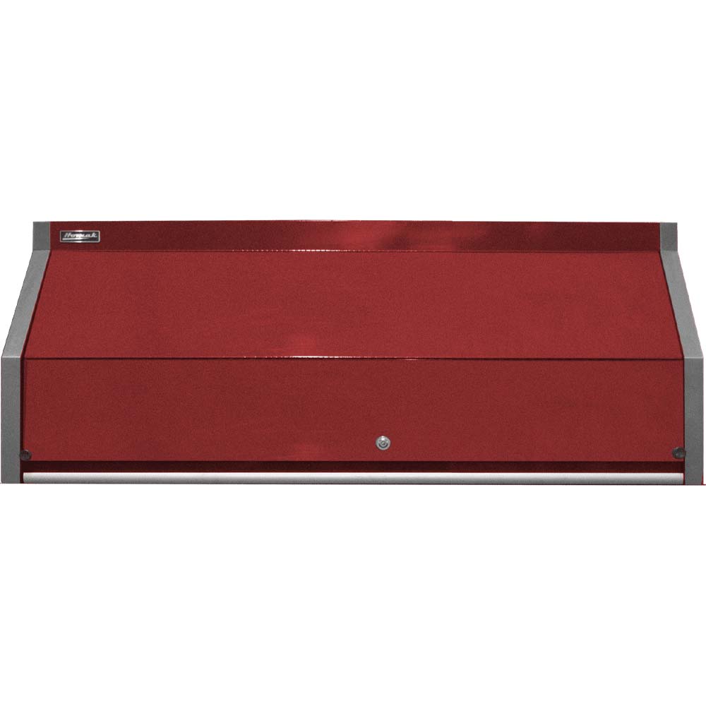 Red Homak 60 Pro Series Top Hutch With A Lock In The Center And A Label On The Top Left Corner