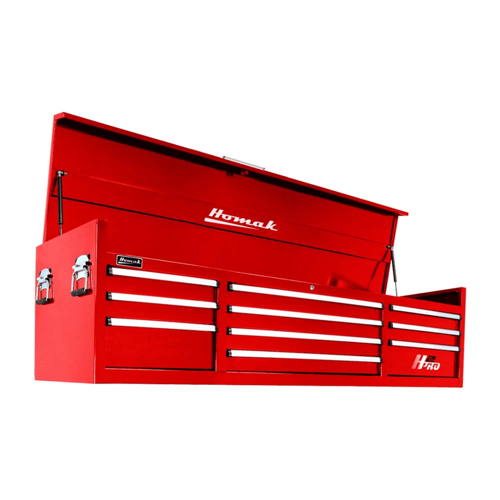 Red Homak 72 Top Chest Featuring Multiple Drawers Of Varying Sizes And An Open Top Lid