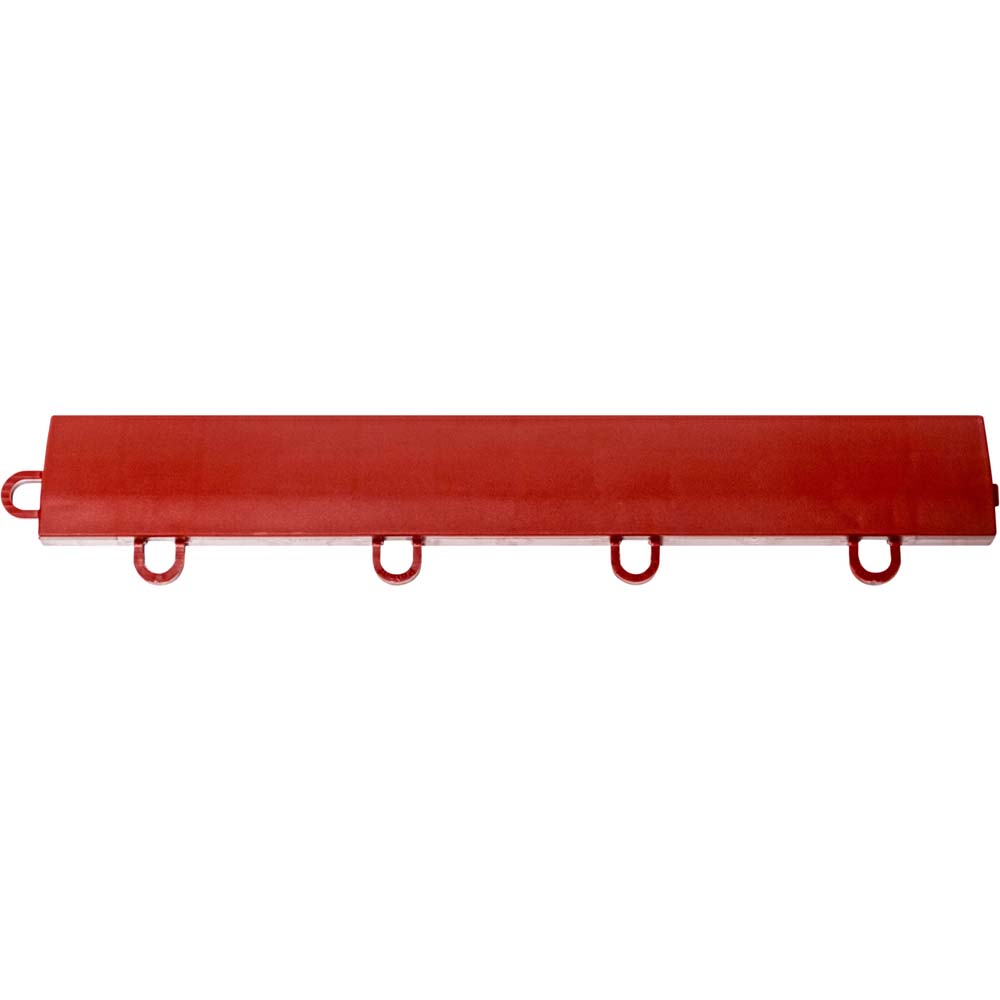Red Race Deck Flooring With a Smooth Solid Finish Featuring Four Evenly Spaced Circular Hooks