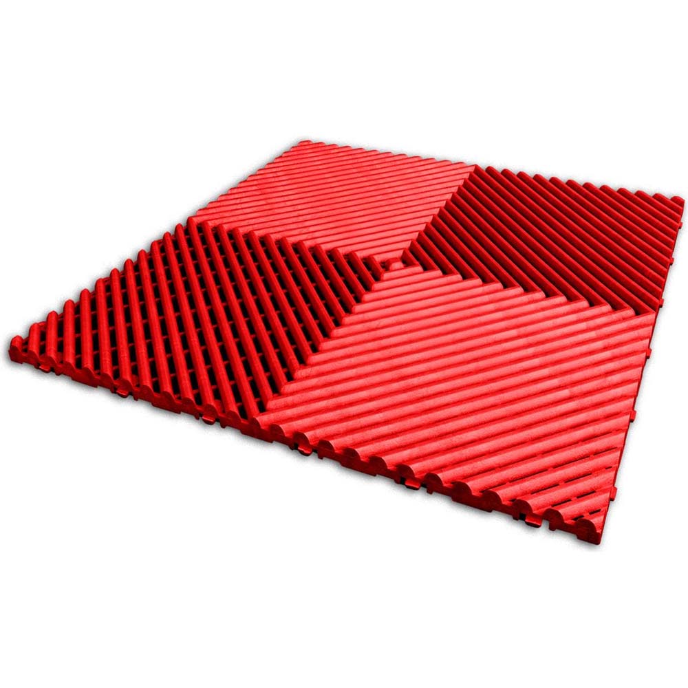 Red Race Tech Modular Flooring With Parallel Rods Arranged In A Triangular Pattern