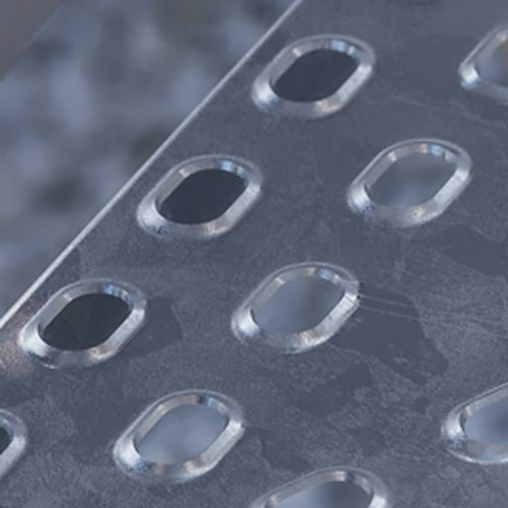 Rintal Exterior Zink Galvanized Step Closeup Anti Slip Raised Oval Pattern