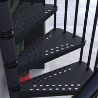 Rintal Exterior Zink Spiral Stair Closeup Anti Slip Galvanized Treads Black Balusters 