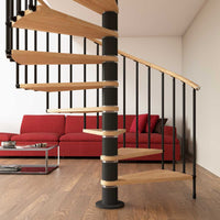 Rintal Phola Spiral Stair Closeup Solid Beech Treads Dark Balusters Composite Handrail