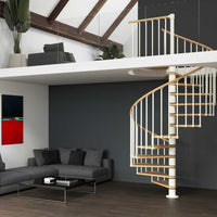 Rintal Phola Spiral Staircase Natural Beech Treads White Steel Frame Open Plan Room