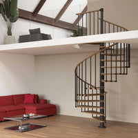 Rintal Phola Spiral Staircase Walnut Beech Treads Anthracite Frame Leading To A Loft