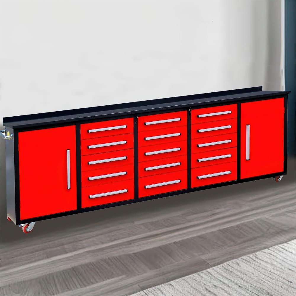 Rolling Garage Workbench Cabinet With Multiple Drawers And Side Doors