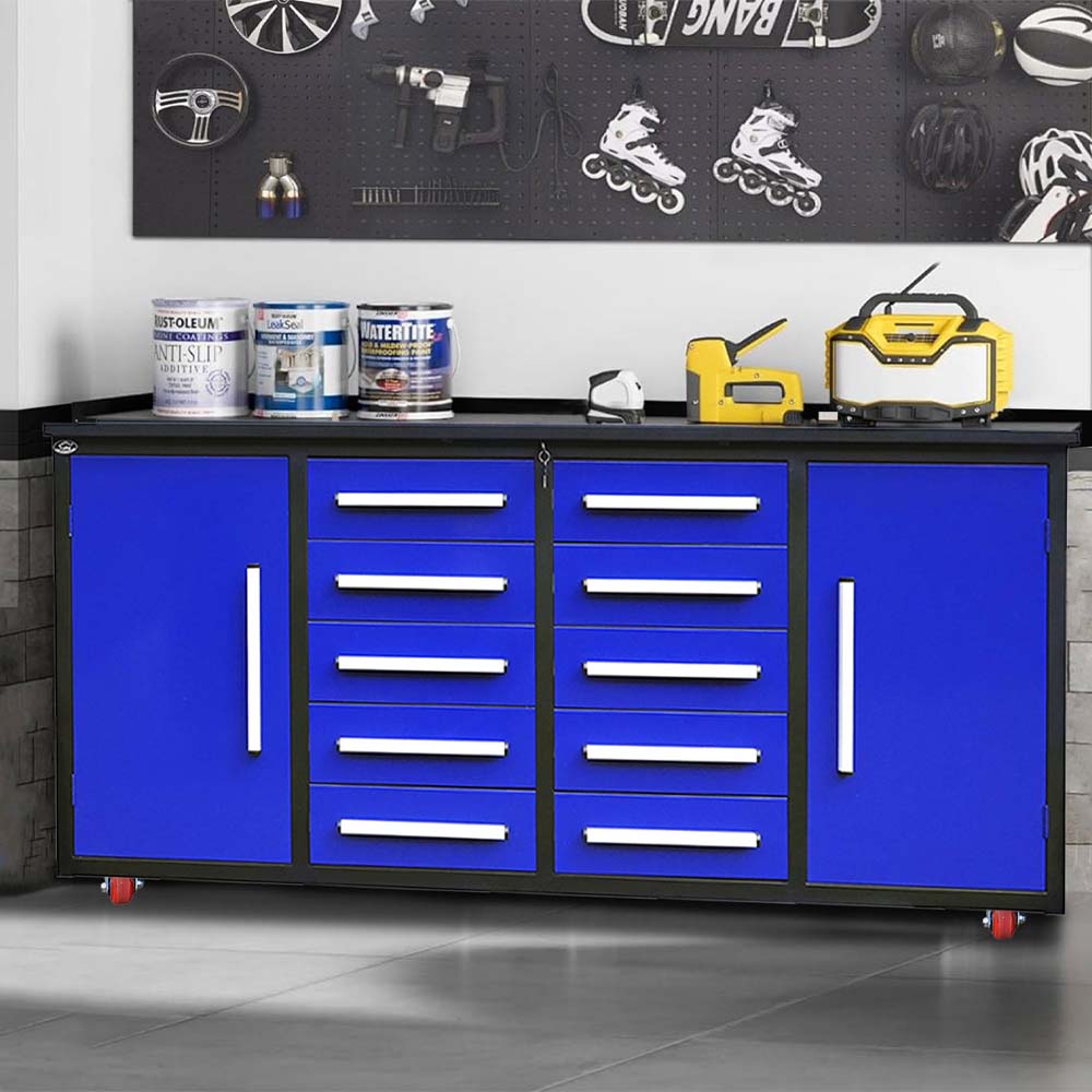 Rolling Garage Workbench With Two Cabinets Six Drawers And Tools