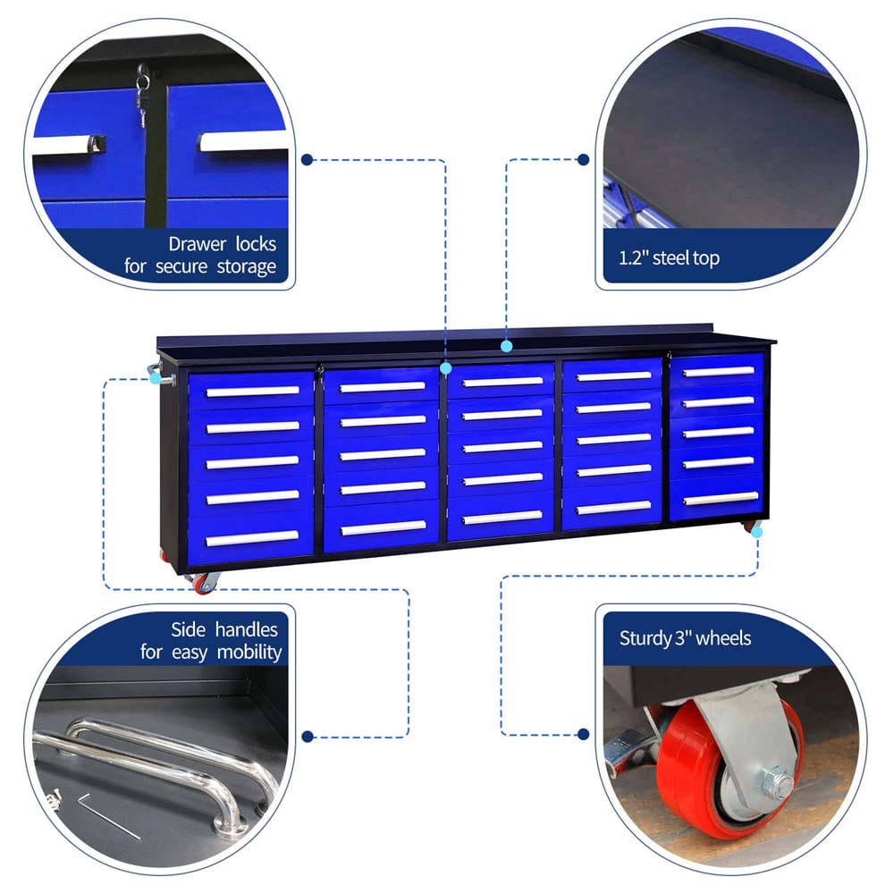 Rolling Tool Cabinet Infographic Highlighting Drawer Locks