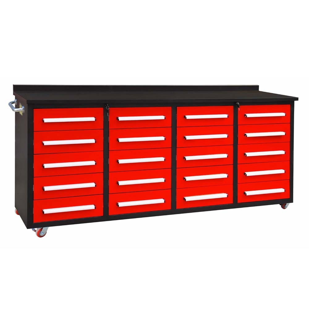 Rolling Tool Cabinet With Twenty Drawers And A Wide Work Top On Casters