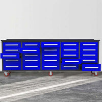 Rolling Tool Workbench With Multiple Drawers Shown With Several Drawers Pulled Open