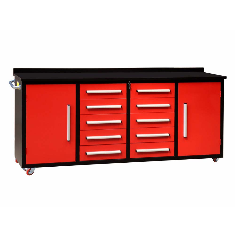 Rolling Tool Workbench With Two Side Cabinets Ten Drawers