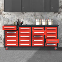 Rolling Workbench With Multiple Drawers Pulled Open