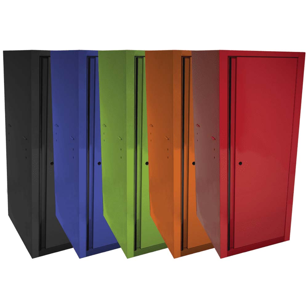 Row Of Closed Homak 22 RS Pro In Various Colors, Black, Blue, Green, Orange, And Red