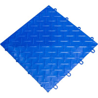Royal Blue Race Deck Garage Flooring Tiles With A Textured Diamond Pattern Featuring A Slip Resistant Surface And Small Loops On The Edges