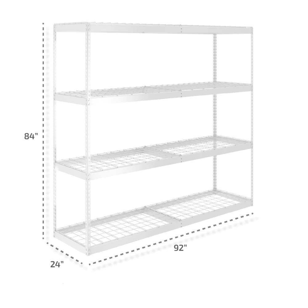 SafeRacks Heavy-Duty Garage Shelving 24 x 92 x 84 With Four Tiers Measuring 84 Inches In Height 92 Inches In Width And 24 Inches In Depth