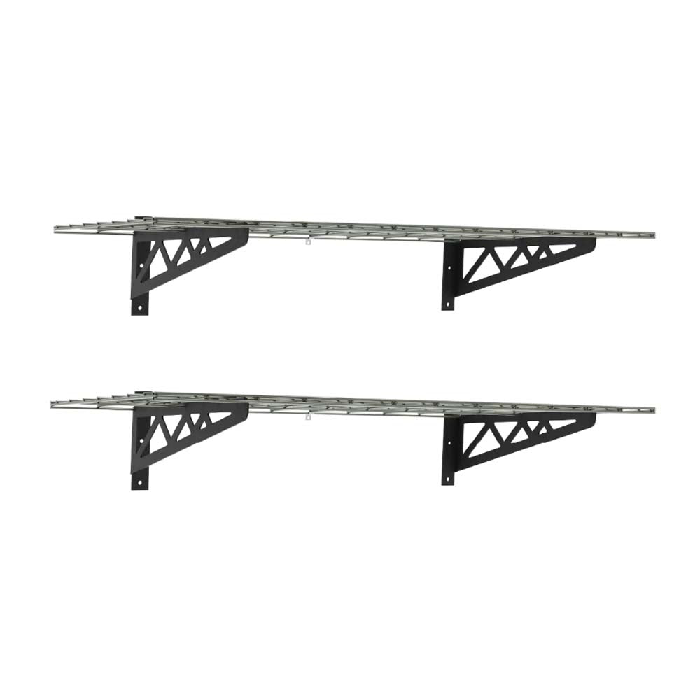 SafeRacks Heavy-Duty Wall Shelves With Triangular Support Brackets Mounted On A Wall