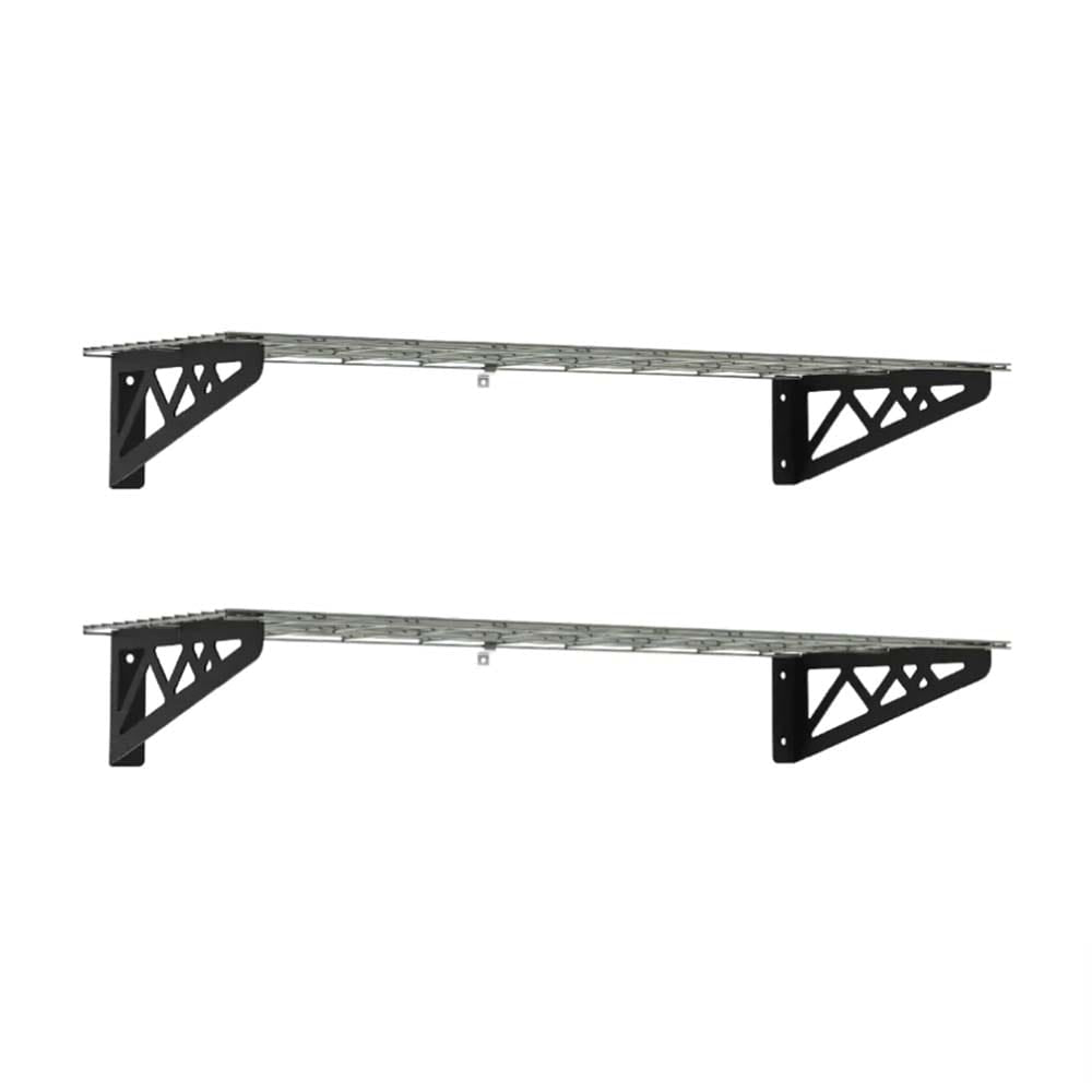 SafeRacks Wall Shelves With Hooks With Black Triangular Support Brackets And A Grid Like Surface