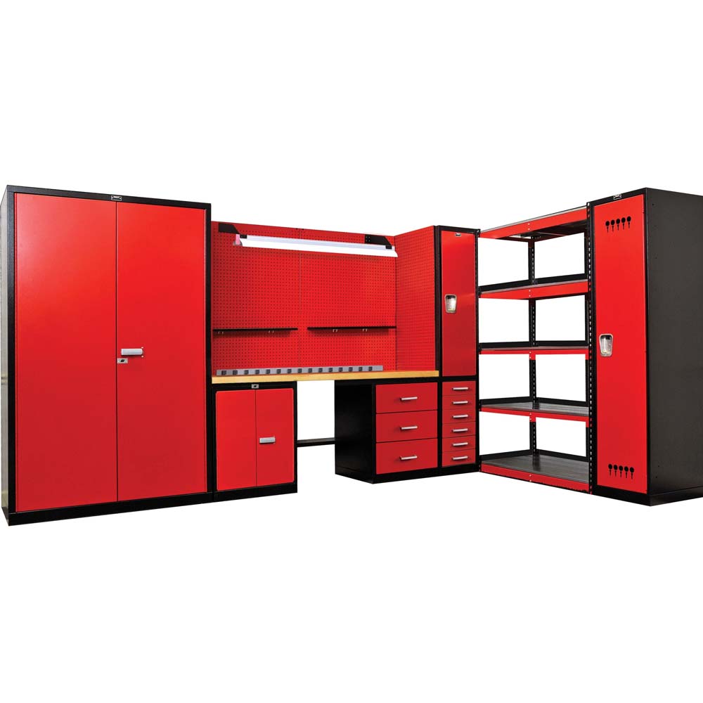 Secure Storage Workbench 132 Inch With Cabinets Drawers Shelves And A Workbench Area