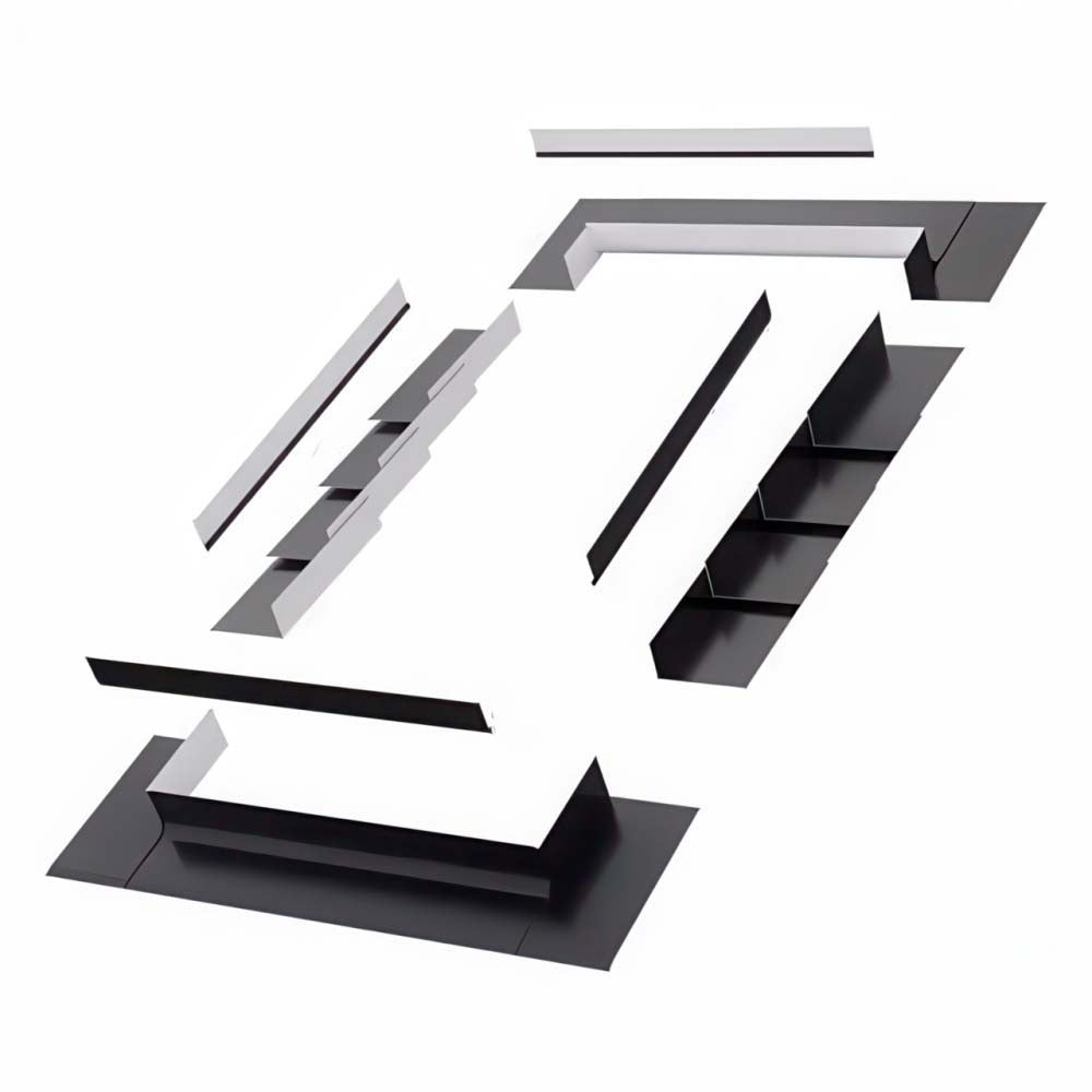 FAKRO EL low-profile flashing kit for shingle roofs — head, sill and stepped side flashing sections