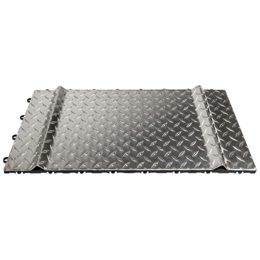 Set Of Racedeck Accupark Interlocking Diamond Patterned Metal Plates Forming A Modular Surface With A Raised Texture