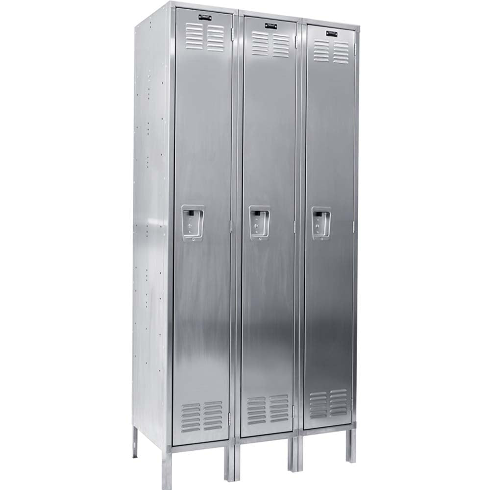 Set Of Three Unassembled Single Tier Locker 304 Stainless Steel Hallowell With Ventilation Slots And Handles