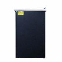 Side View Of A Tall Black Garage Cabinet With A Stainless Steel Top