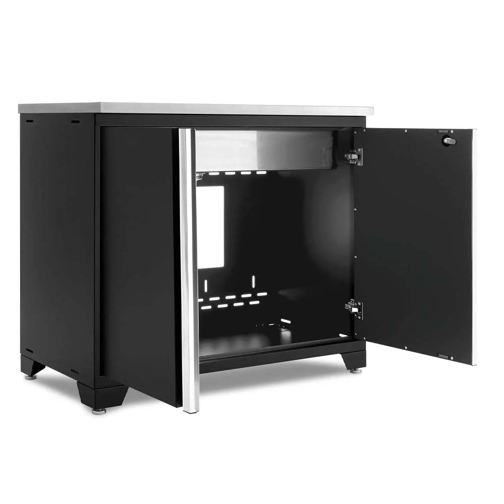 Single Door Open Base Cabinet With Stainless Steel Top And Vented Back Panel