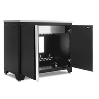 Single Door Open Base Cabinet With Stainless Steel Top And Vented Back Panel