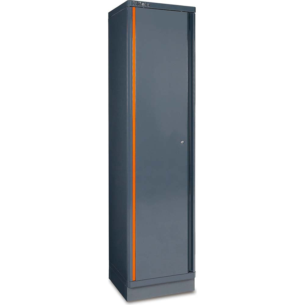 Slim Single Door Metal Storage Cabinet With A Dark Finish