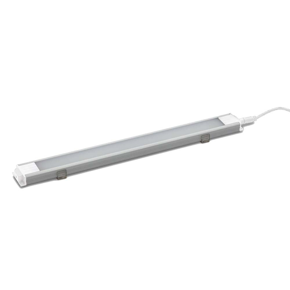 Slim Under Cabinet LED Light Bar With Power Cord Against A White Background