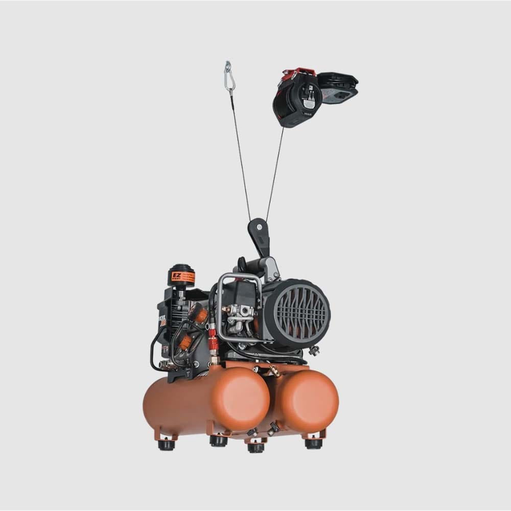 SmarterHome Electric Hoist Garage Lift Featuring A Motor Three Orange Cylindrical Tanks And A Control Mechanism